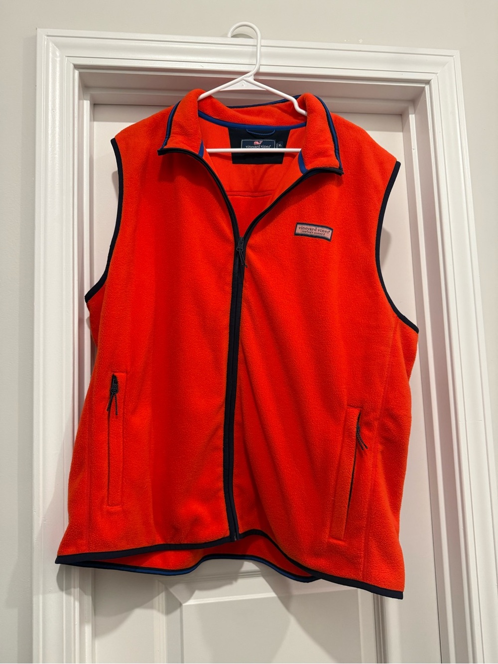 Vineyard Vines Orange Fleece Vest with Navy Trim